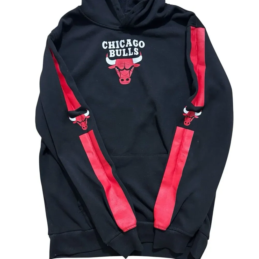 Chicago Bulls Hoodie Mens Small Black Fleece Sweatshirt Pullover NBA